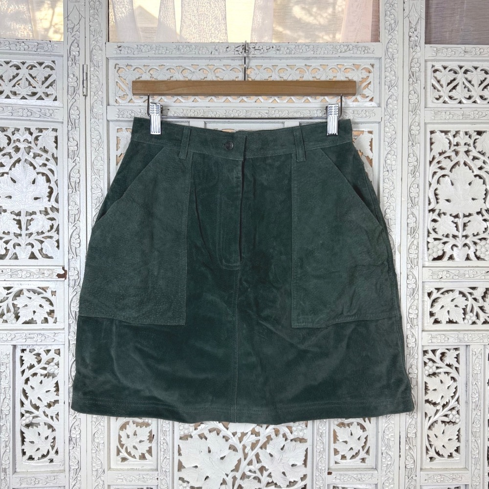 Vtg Deadstock Green‎ Suede Leather Skirt Sz Small Retro Indie 70's Hippie